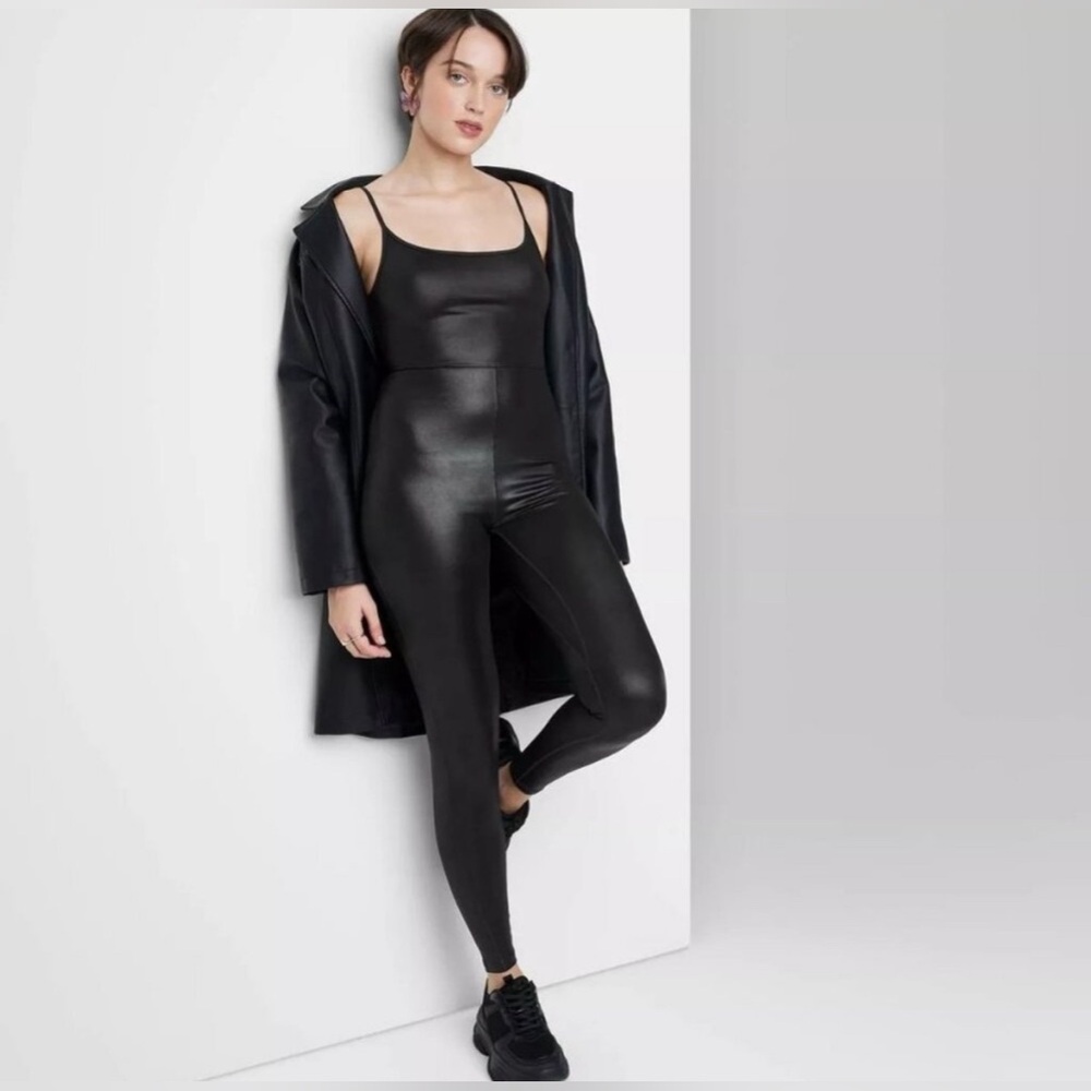 Wild Fable Black Faux Leather Jumpsuit size small